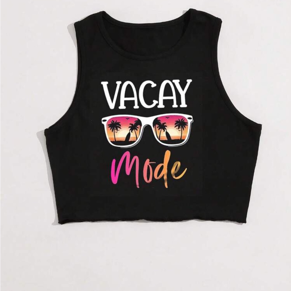 Black Crop Top with Graphic Print